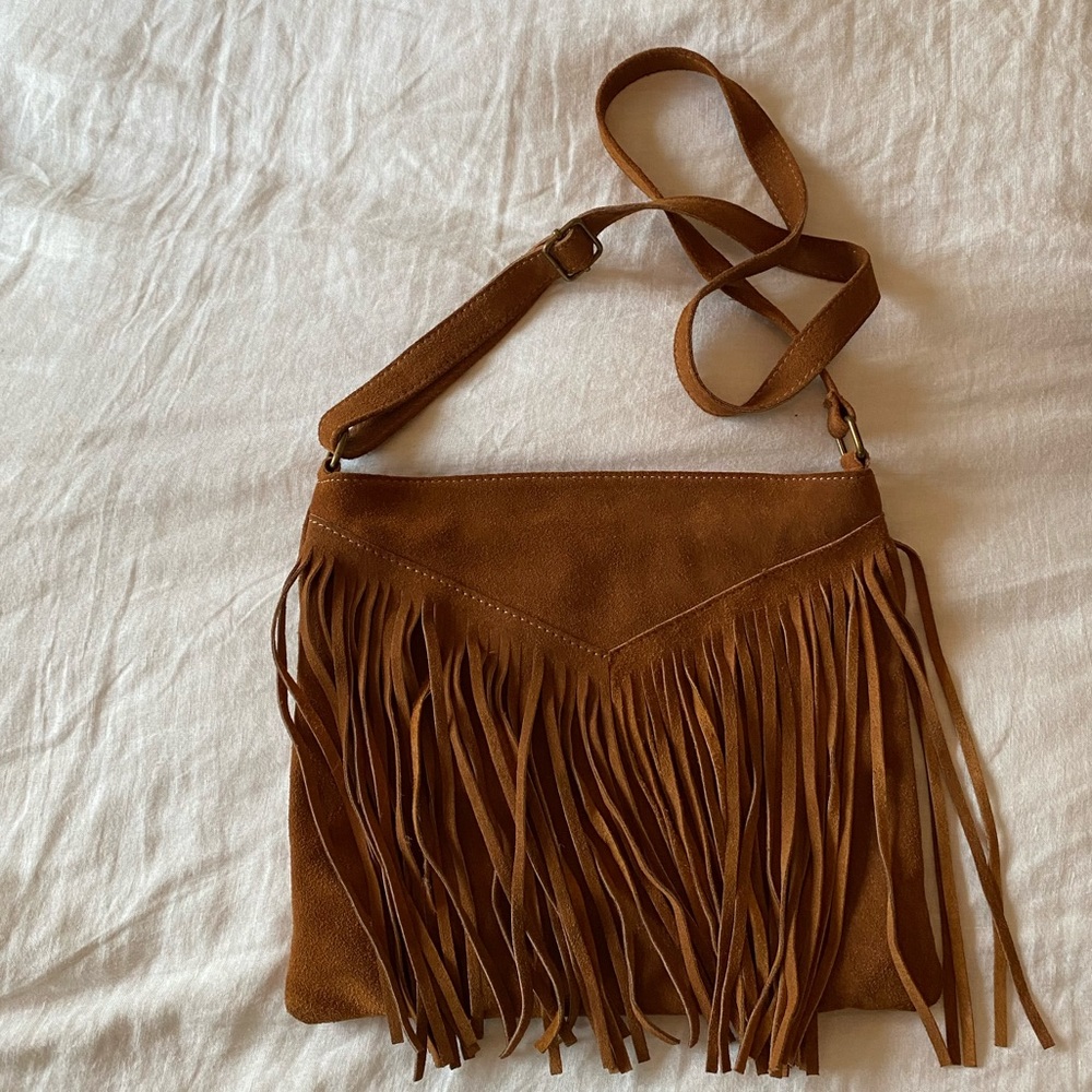 Suede brown fringe purse